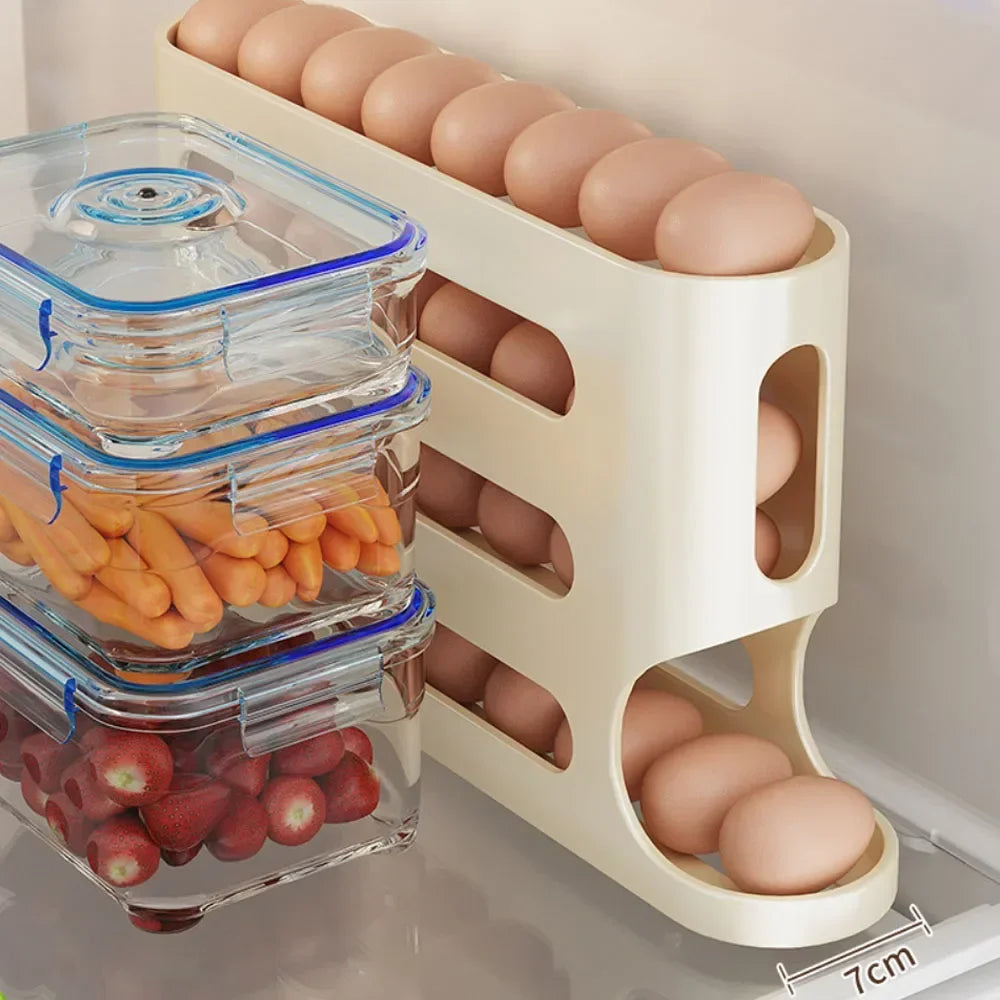 4 Layers Automatic Rolling Egg Holder – Fridge Egg Storage Box & Organizer
