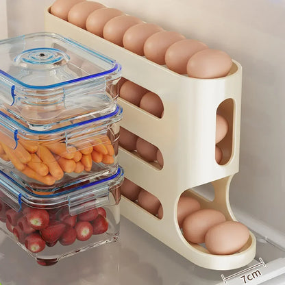 4 Layers Automatic Rolling Egg Holder – Fridge Egg Storage Box & Organizer
