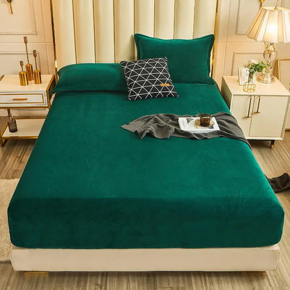 WOSTAR Winter Warm Plush Fitted Sheet | Elastic Mattress Cover | Fluffy Flannel Bed Linen | Couple Luxury Double Bed Bedding 160x200