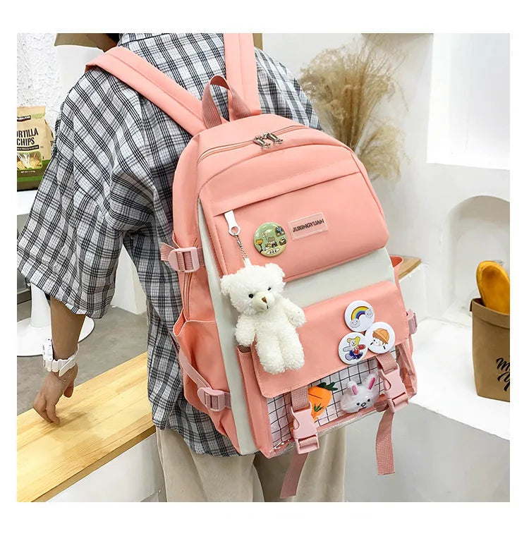 New Large-Capacity Student Backpack Set – 5-Piece Multi-Compartment School Bag for Primary, Junior & High School