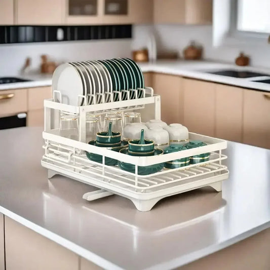 2-Tier Bowl Rack – Adjustable Dish Drainer & Kitchen Utensil Organizer