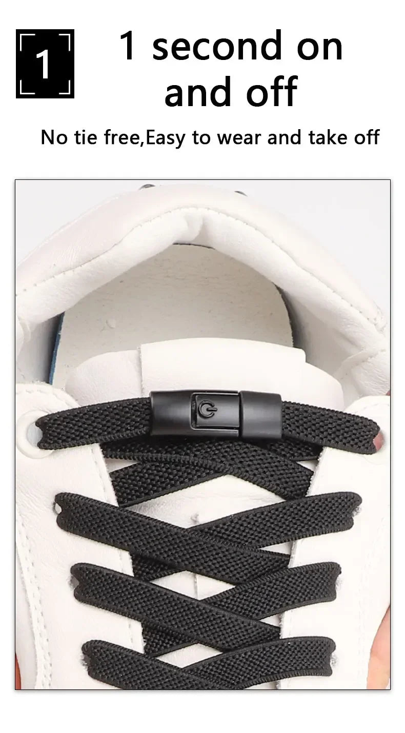 Elastic No-Tie Shoe Laces with Press Lock – 8MM Flat Shoelaces for Sneakers, Kids & Adults