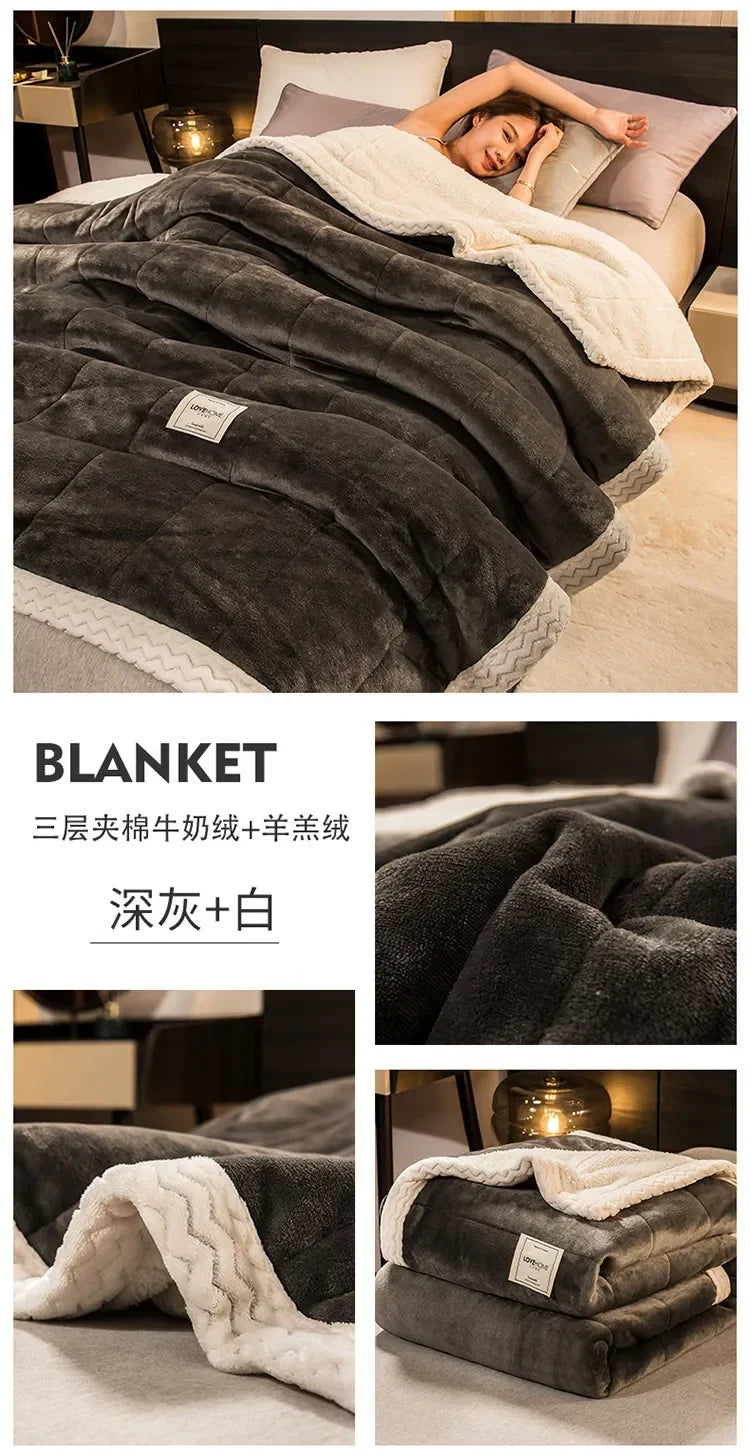 Winter Warm Blankets for Bed – 3 Layers Thick Flannel Quilt | Soft & Comfortable Bedding
