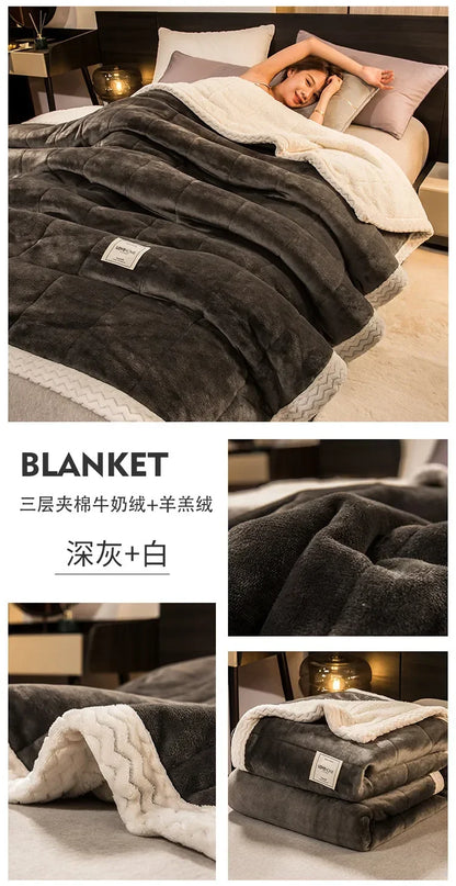 Winter Warm Blankets for Bed – 3 Layers Thick Flannel Quilt | Soft & Comfortable Bedding