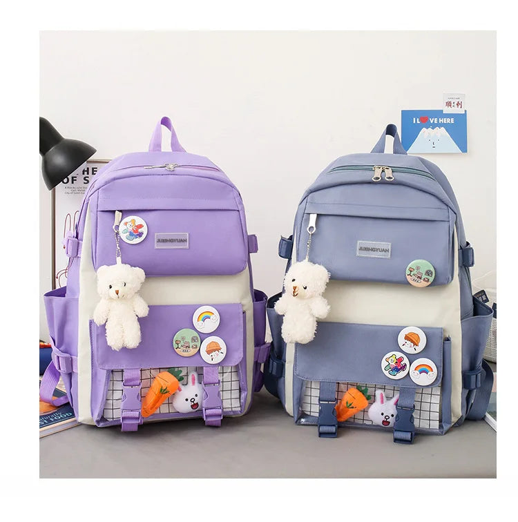 New Large-Capacity Student Backpack Set – 5-Piece Multi-Compartment School Bag for Primary, Junior & High School
