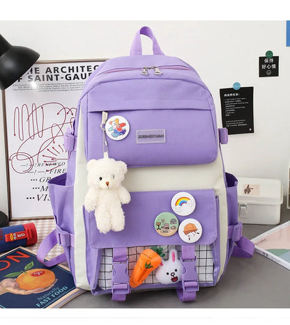 New Large-Capacity Student Backpack Set – 5-Piece Multi-Compartment School Bag for Primary, Junior & High School