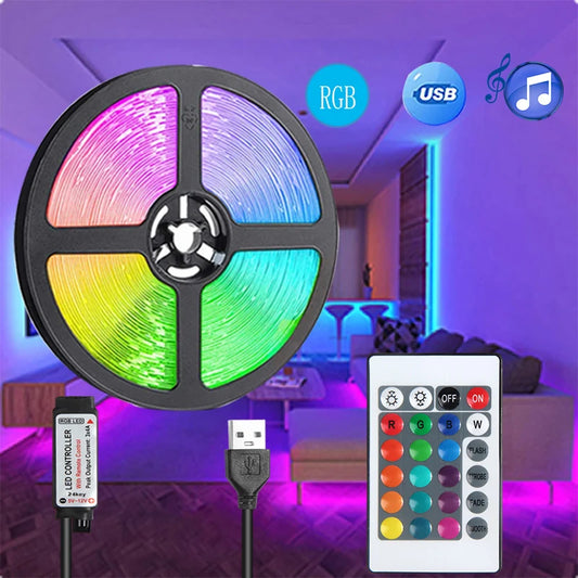 RGB LED Strip Light with USB & 24-Key Remote – Color Changing SMD Lights for Holiday Decoration