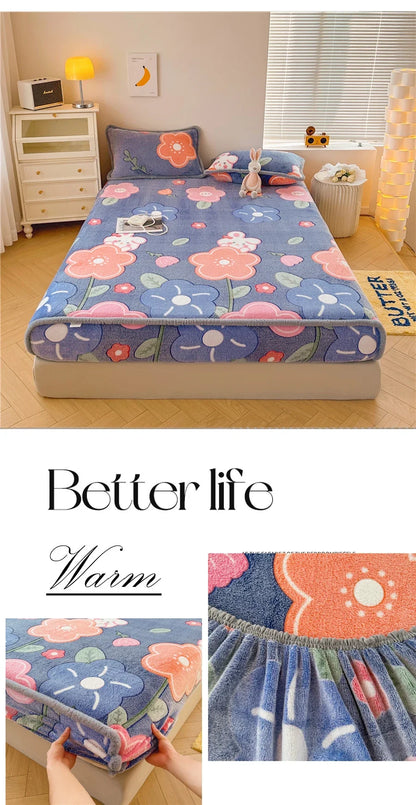 Winter Thermal Velvet Fleece Fitted Sheet – Fluffy Flannel Double Bed Mattress Protector Cover, Elastic Bed Linen 150
