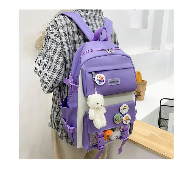 New Large-Capacity Student Backpack Set – 5-Piece Multi-Compartment School Bag for Primary, Junior & High School