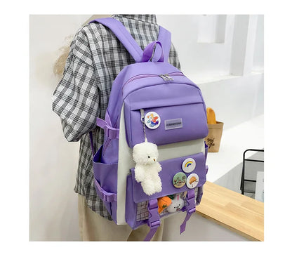 New Large-Capacity Student Backpack Set – 5-Piece Multi-Compartment School Bag for Primary, Junior & High School
