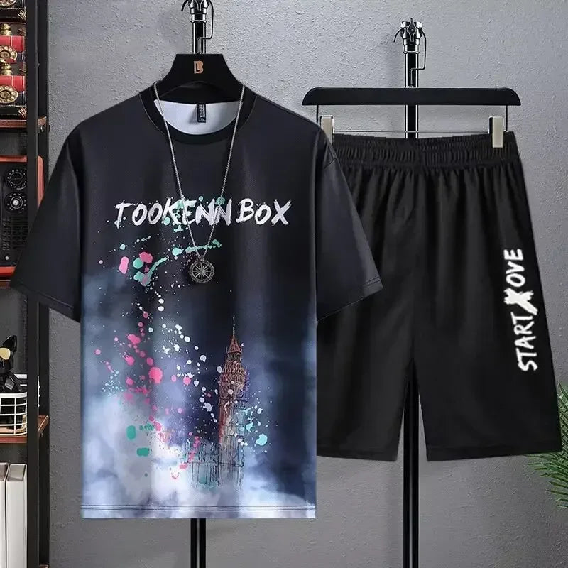 Men’s Summer Quick-Dry Tracksuit Set – 3D Printed Short Sleeve T-Shirt & Shorts Sportswear for Basketball & Casual Wear