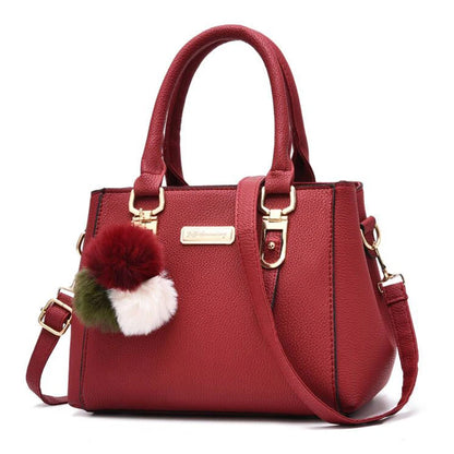 Women’s Beading Pendant Handbag – Embossed Shoulder Bag & Messenger Bag with Hairball Accessory