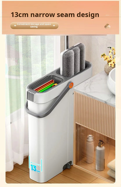Spin Flat Mop With Bucket Set 40cm | Hands-Free Floor Cleaner with Automatic Water Separation & Microfiber Pads