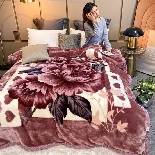 Winter Double Layer Raschel Blanket – Thick Warm Heavy Fluffy Fleece Quilt 150x200cm
