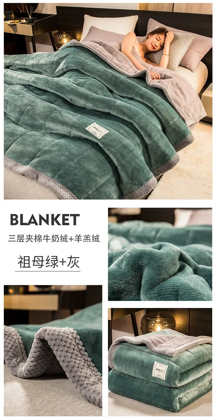 Winter Warm Blankets for Bed – 3 Layers Thick Flannel Quilt | Soft & Comfortable Bedding