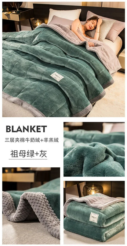 Winter Warm Blankets for Bed – 3 Layers Thick Flannel Quilt | Soft & Comfortable Bedding