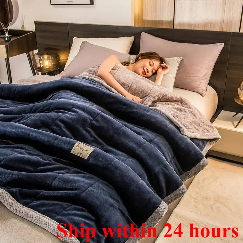 Winter Warm Blankets for Bed – 3 Layers Thick Flannel Quilt | Soft & Comfortable Bedding