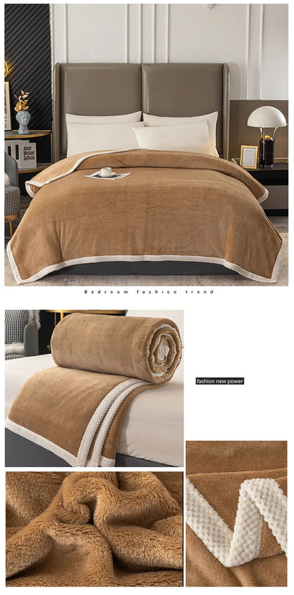 Double-Sided Thick Milk Velvet Blanket – Soft Flannel Quilt for All Seasons & Travel