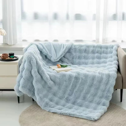 Double-Sided Faux Rabbit Fleece Blanket – Ultra Soft Warm All-Season Throw for Bed, Sofa & Travel