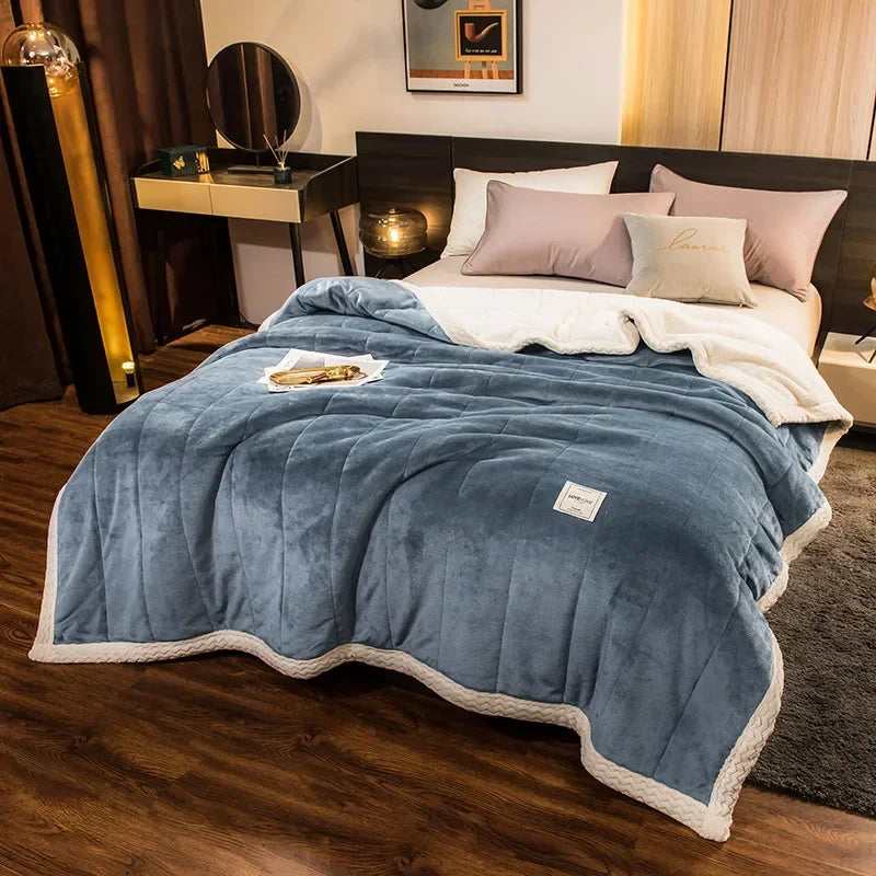 Winter Warm Blankets for Bed – 3 Layers Thick Flannel Quilt | Soft & Comfortable Bedding