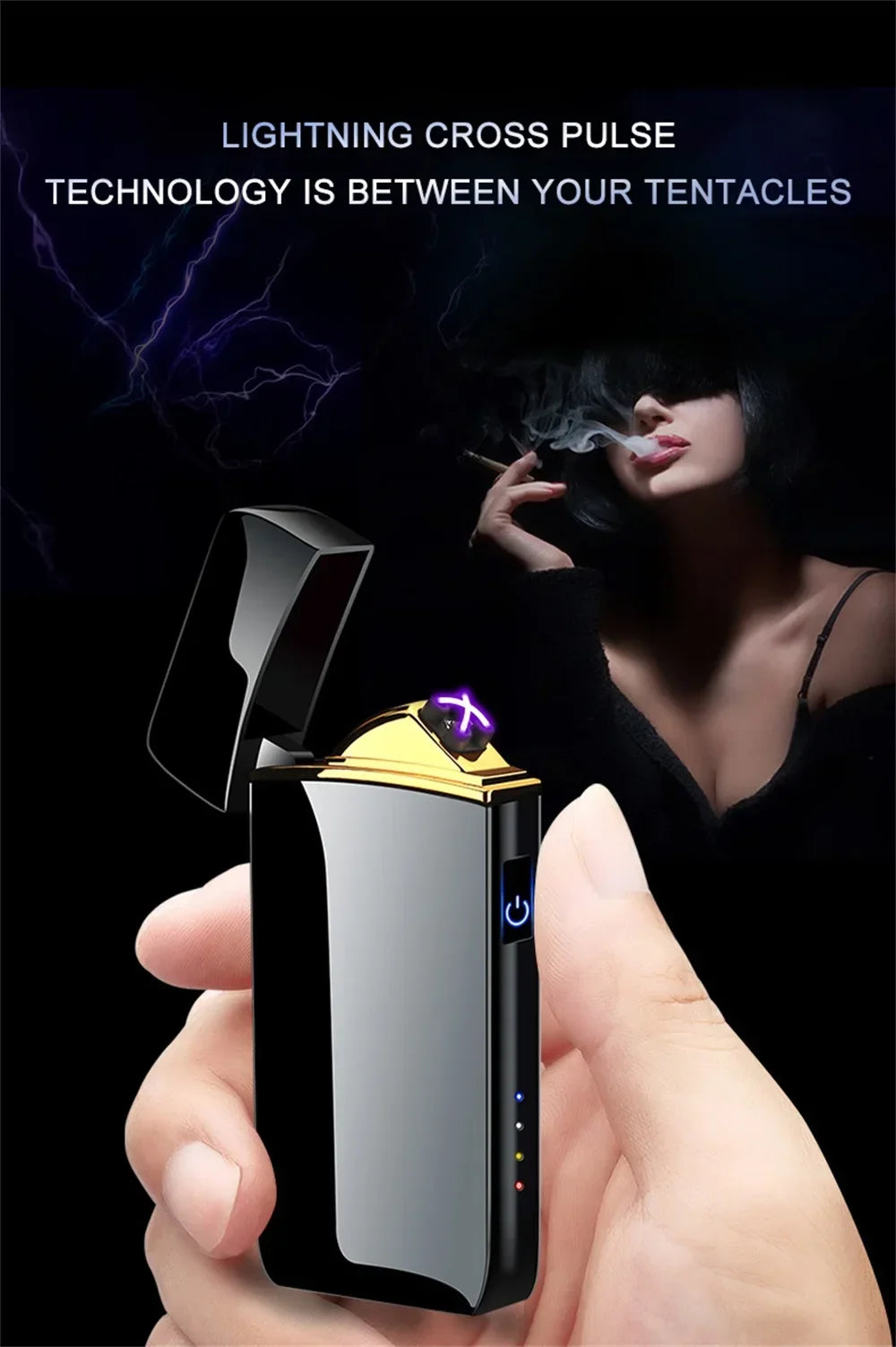 2025 Electric Windproof Metal Lighter Double Arc Flameless Plasma Rechargeable USB Lighter LED Power Display Touch Lighters Gift