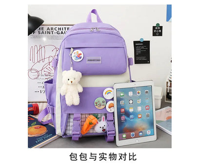 New Large-Capacity Student Backpack Set – 5-Piece Multi-Compartment School Bag for Primary, Junior & High School