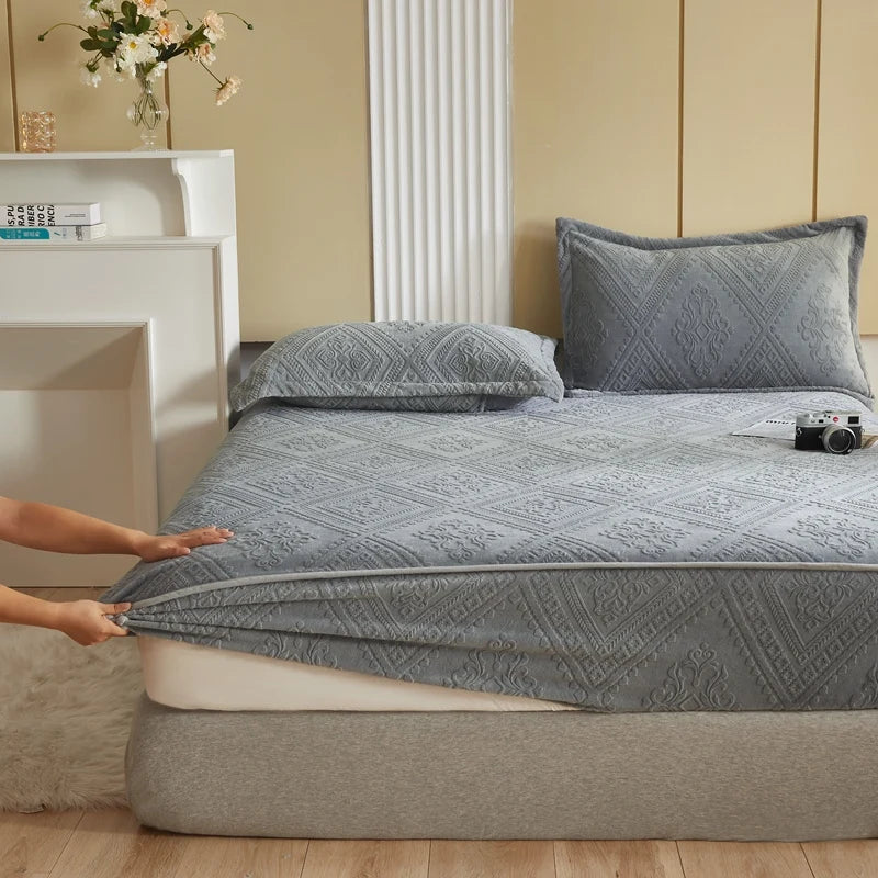 Warm Milk Velvet Bed Sheet | Thick Comfort Mattress Cover | Single, Queen & King | Elastic Band Fitted Protector