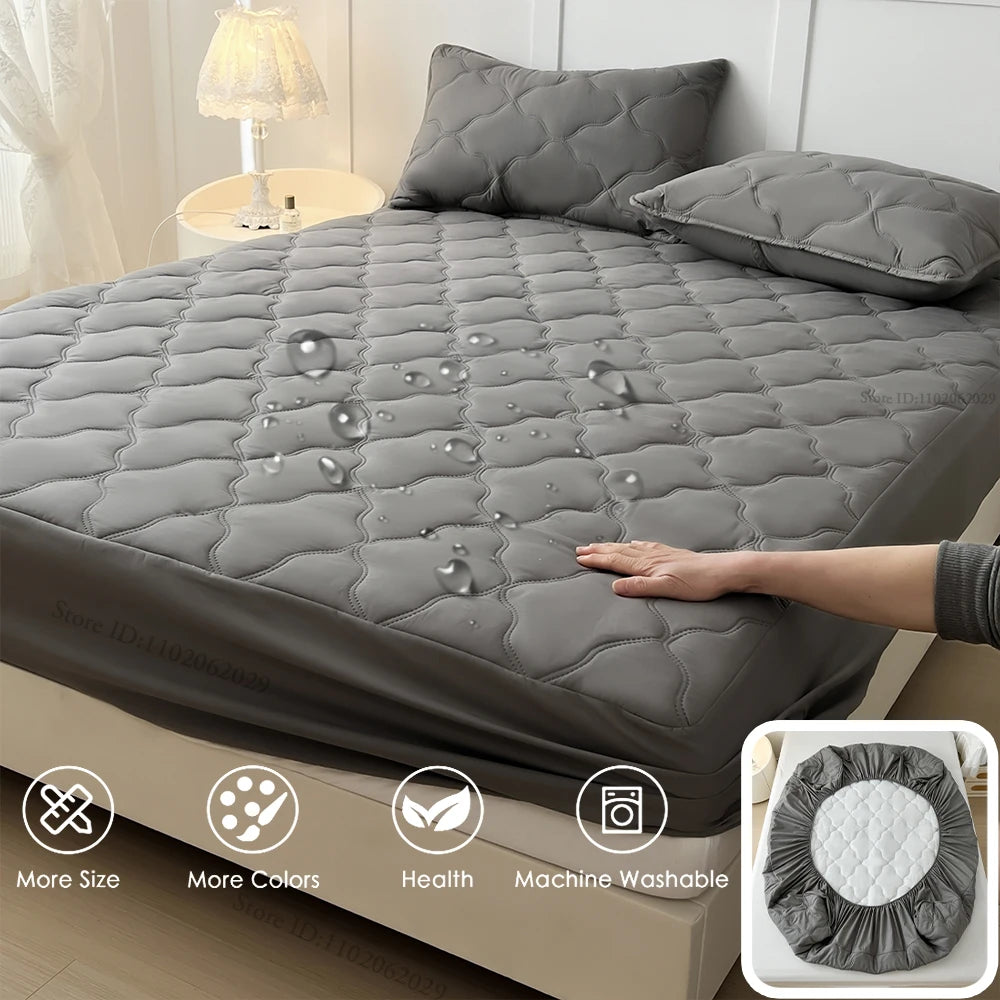 Waterproof Fitted Bed Sheets – Soft Microfiber Mattress Pads, Breathable Bedspread Protector for Single, Double, King, Queen Sizes