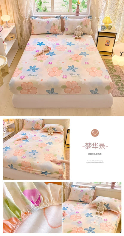 100% Cotton Bed Sheet | Cute Dinosaur Print | Elastic Fitted Mattress Cover | Kids Cartoon Bedding (No Pillowcase)