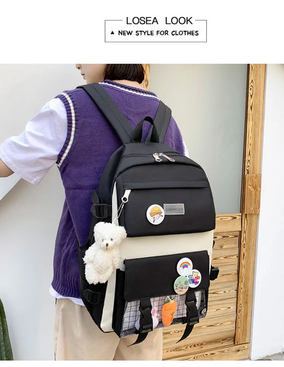 New Large-Capacity Student Backpack Set – 5-Piece Multi-Compartment School Bag for Primary, Junior & High School