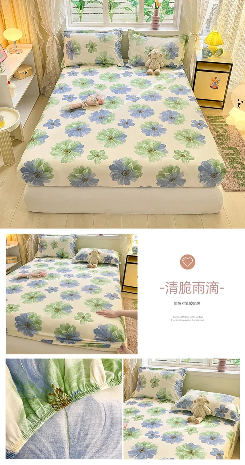 100% Cotton Bed Sheet | Cute Dinosaur Print | Elastic Fitted Mattress Cover | Kids Cartoon Bedding (No Pillowcase)