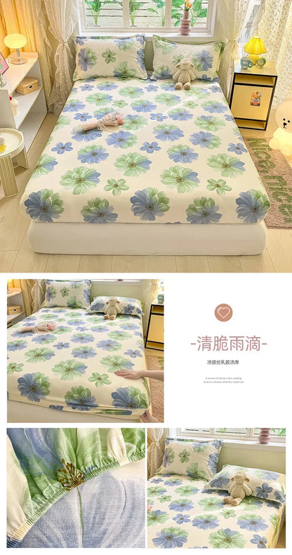 100% Cotton Bed Sheet | Cute Dinosaur Print | Elastic Fitted Mattress Cover | Kids Cartoon Bedding (No Pillowcase)