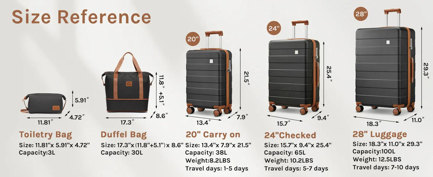 imiomo Travel Luggage Set – Hard Shell Lightweight Carry-On Suitcase with Travel Bag, TSA Lock & Silent Spinner Wheels