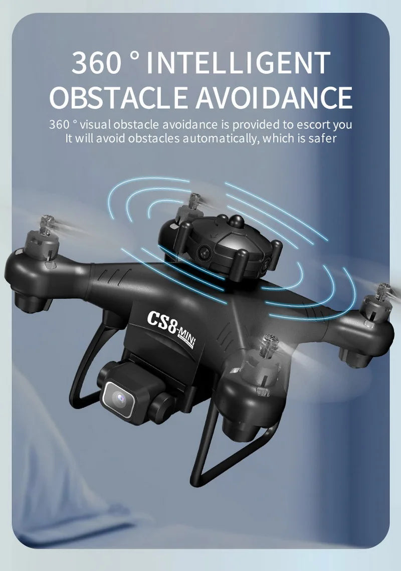 CS8 Mini Drone 4K HD Dual Camera – Professional Quadcopter with Obstacle Avoidance & 360° RC ESC Control