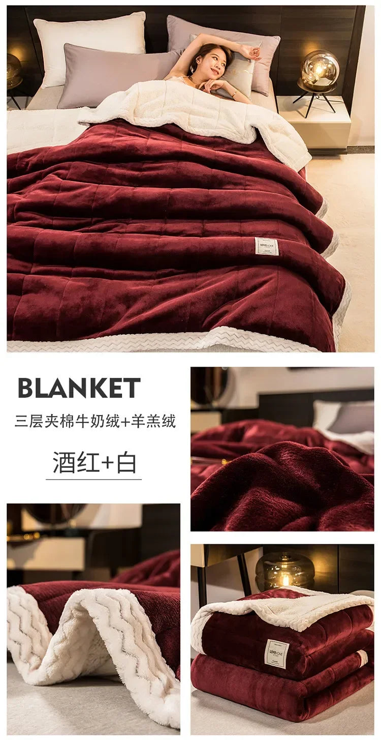Winter Warm Blankets for Bed – 3 Layers Thick Flannel Quilt | Soft & Comfortable Bedding