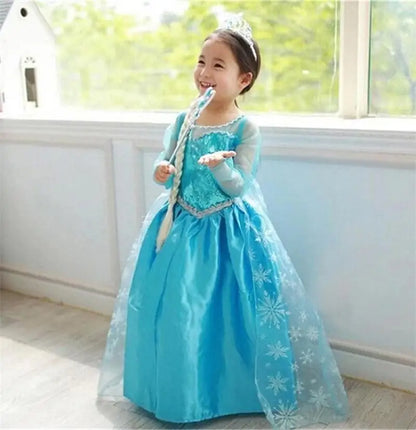 Girls Elsa Princess Dress – Frozen Snow Queen Costume for Kids 2025 Carnival & Party