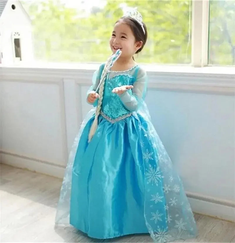 Girls Elsa Princess Dress – Frozen Snow Queen Costume for Kids 2025 Carnival & Party
