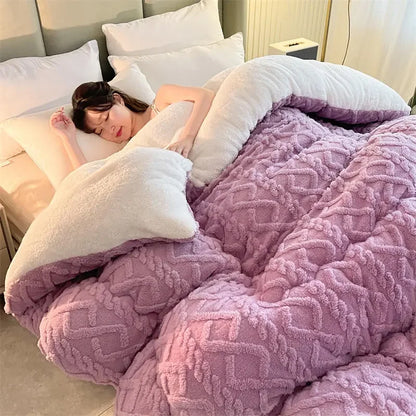 Warm Winter Super Thick Blanket Quilt – Artificial Lamb Cashmere Weighted Comforter for Bed