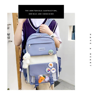 New Large-Capacity Student Backpack Set – 5-Piece Multi-Compartment School Bag for Primary, Junior & High School
