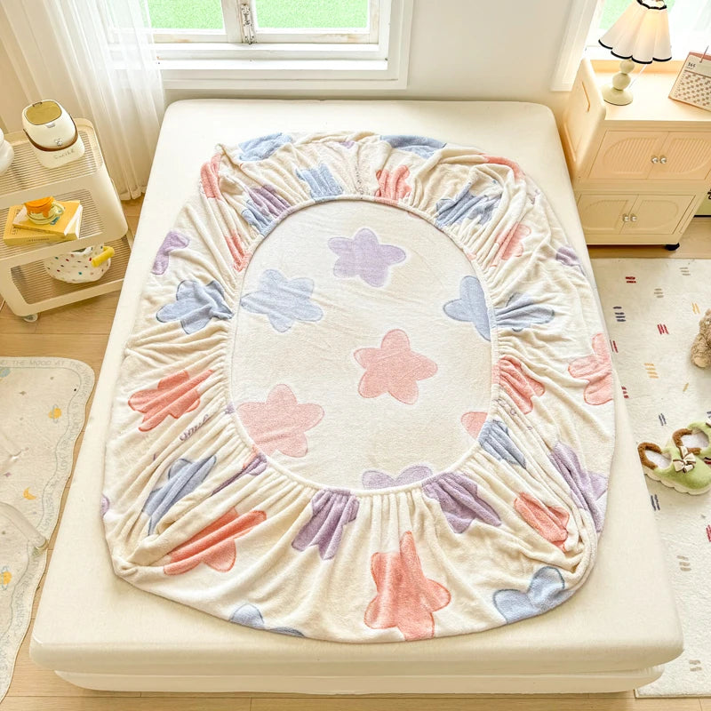 Flannel Bedsheet – Winter Fitted Sheet, Warm Simple Style Bed Linen, 120/150/180cm (No Pillowcase)