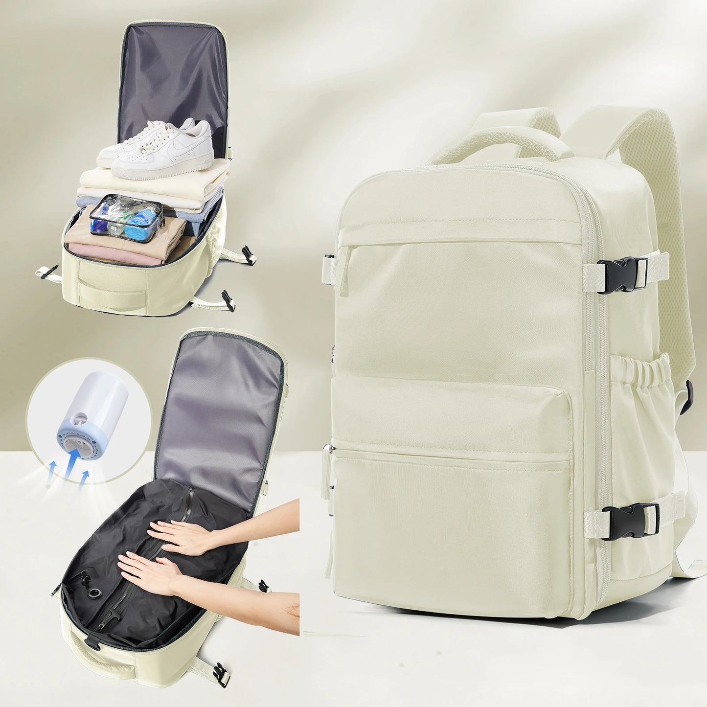 Vacuum Backpack Travel Bag – Large Capacity Expandable Business & School Laptop Backpack for Men & Women