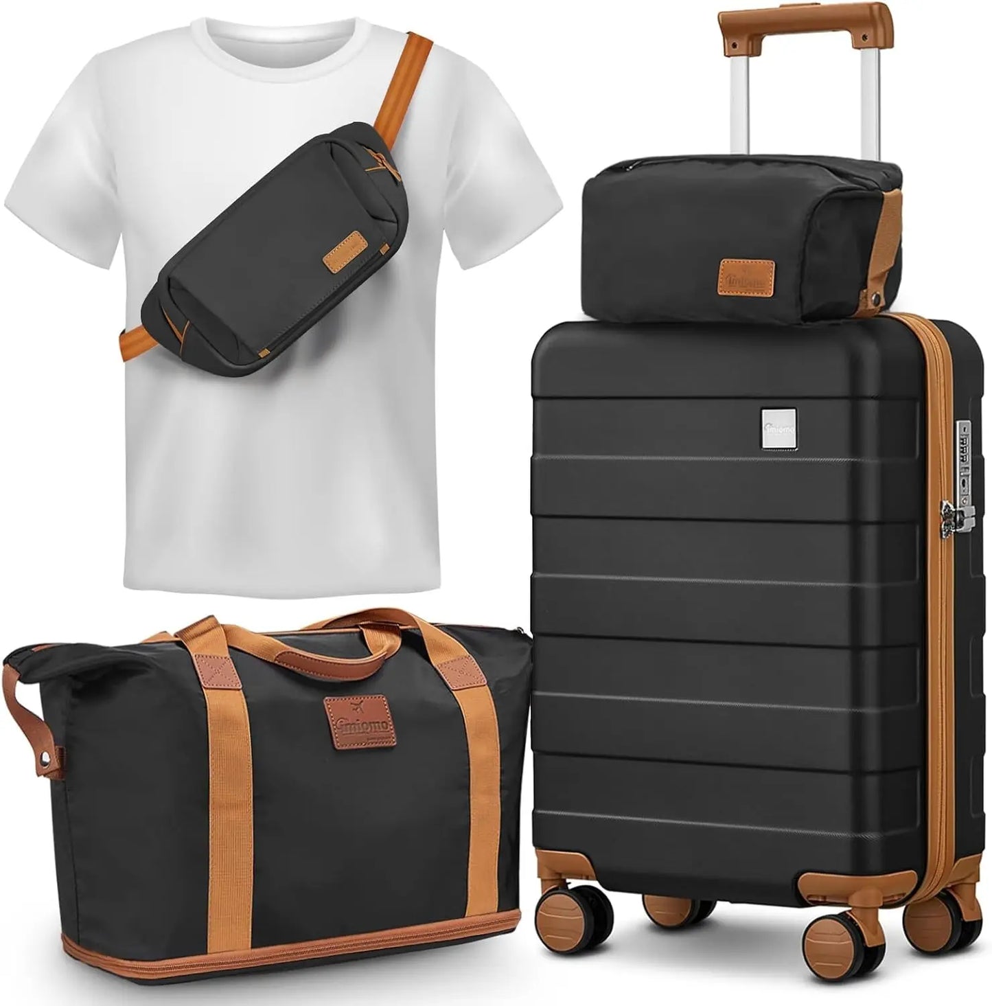 imiomo Travel Luggage Set – Hard Shell Lightweight Carry-On Suitcase with Travel Bag, TSA Lock & Silent Spinner Wheels