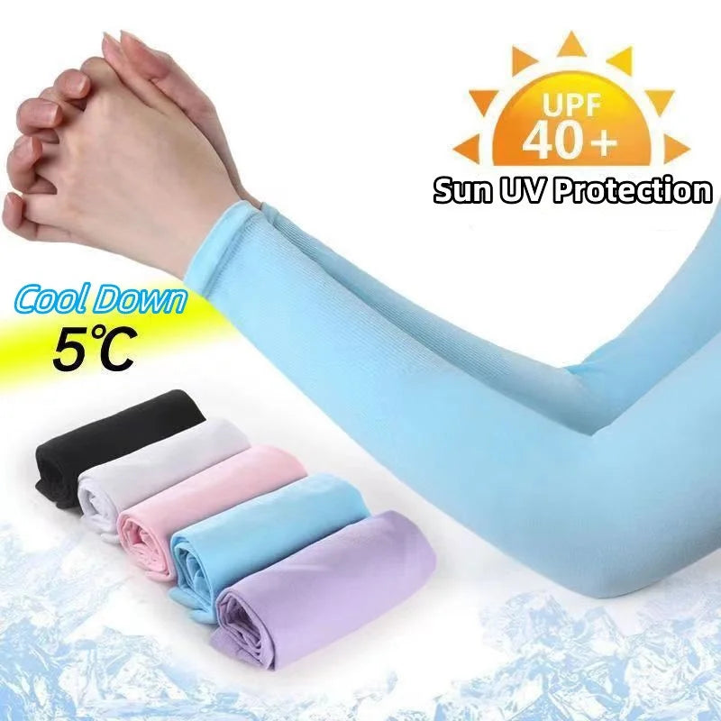 1 Pair Ice Silk Arm Sleeves – UV Protection Long Gloves for Outdoor Sports & Sun Protection