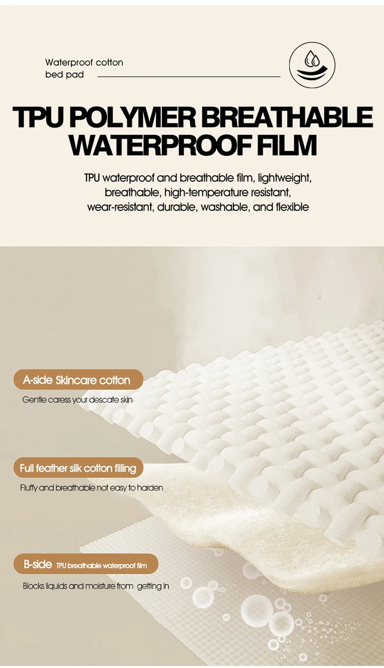 Waterproof Mattress Topper | Quilted Protector Pad | Elastic Band Fitted Bedspread | Winter Mattress Cover for Single & Double Beds (140/160 cm)