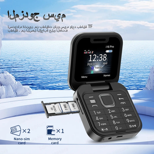 SERVO i16PRO 2G GSM Dual SIM Flip Mini Mobile Phone – Auto Call Record, Speed Dial, Magic Voice, FM Radio, Type-C Charging