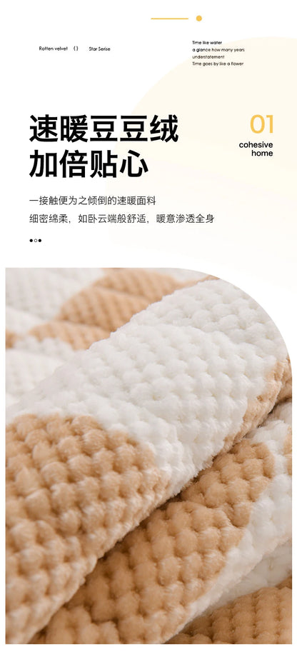 Winter Fleece Mattress Protective Cover | Thickened Milk Fleece Fitted Sheet | Padded Plaid 3-Piece Set