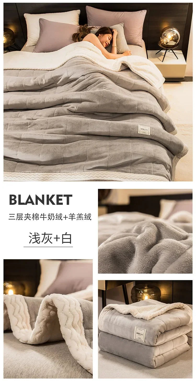 Winter Warm Blankets for Bed – 3 Layers Thick Flannel Quilt | Soft & Comfortable Bedding
