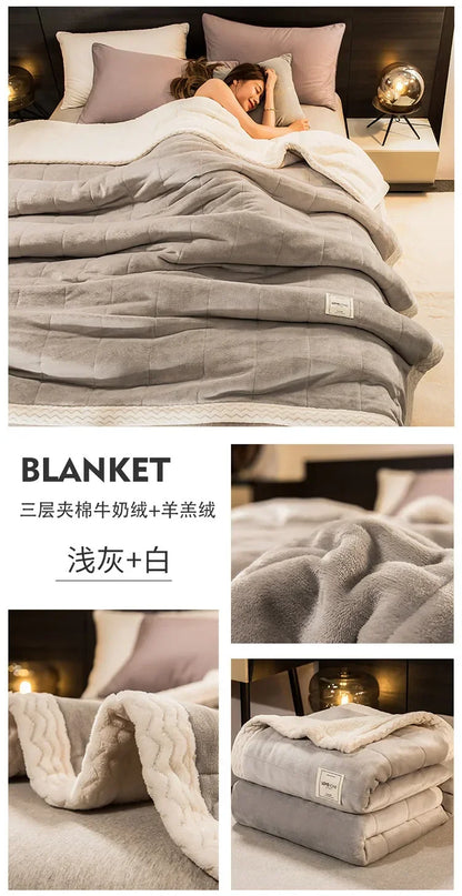 Winter Warm Blankets for Bed – 3 Layers Thick Flannel Quilt | Soft & Comfortable Bedding