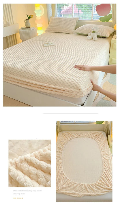 Warm Fitted Sheet Soft Velvet Bed Cover – Double Bedsheet Winter Mattress Protector Bed Linen (Pillowcase Sold Separately)