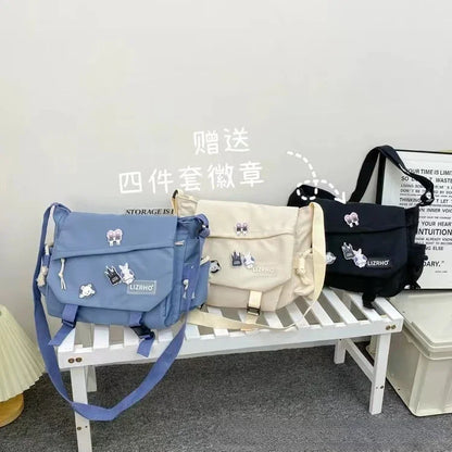 Japanese & Korean Style Single Shoulder Handbag – Retro Large Capacity School Postman Bag for Girls